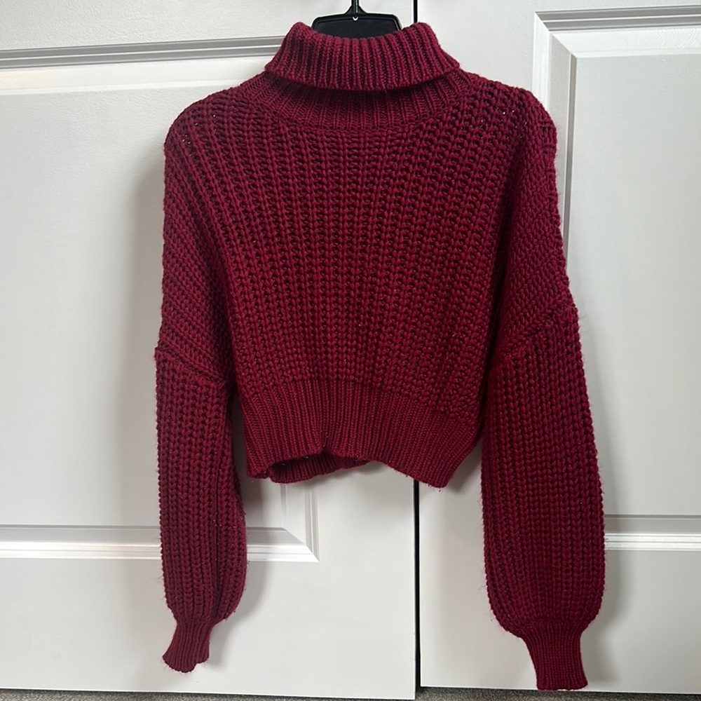SHEIN Red Cowl Turtleneck Sweater Chunky Knit